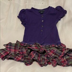 Purple Ruffled Dress with Plaid Skirt